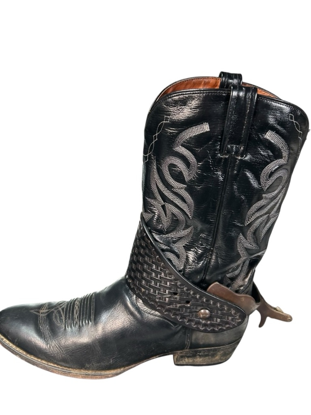 Dan Post Western Cowboy Roper Rodeo Black Leather Boots Mens 13 E Spurs Straps - Picture 8 of 14